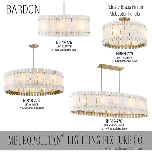 Bardon 4 Light 20.75 inch Celeste Brass Semi-Flush Ceiling Light